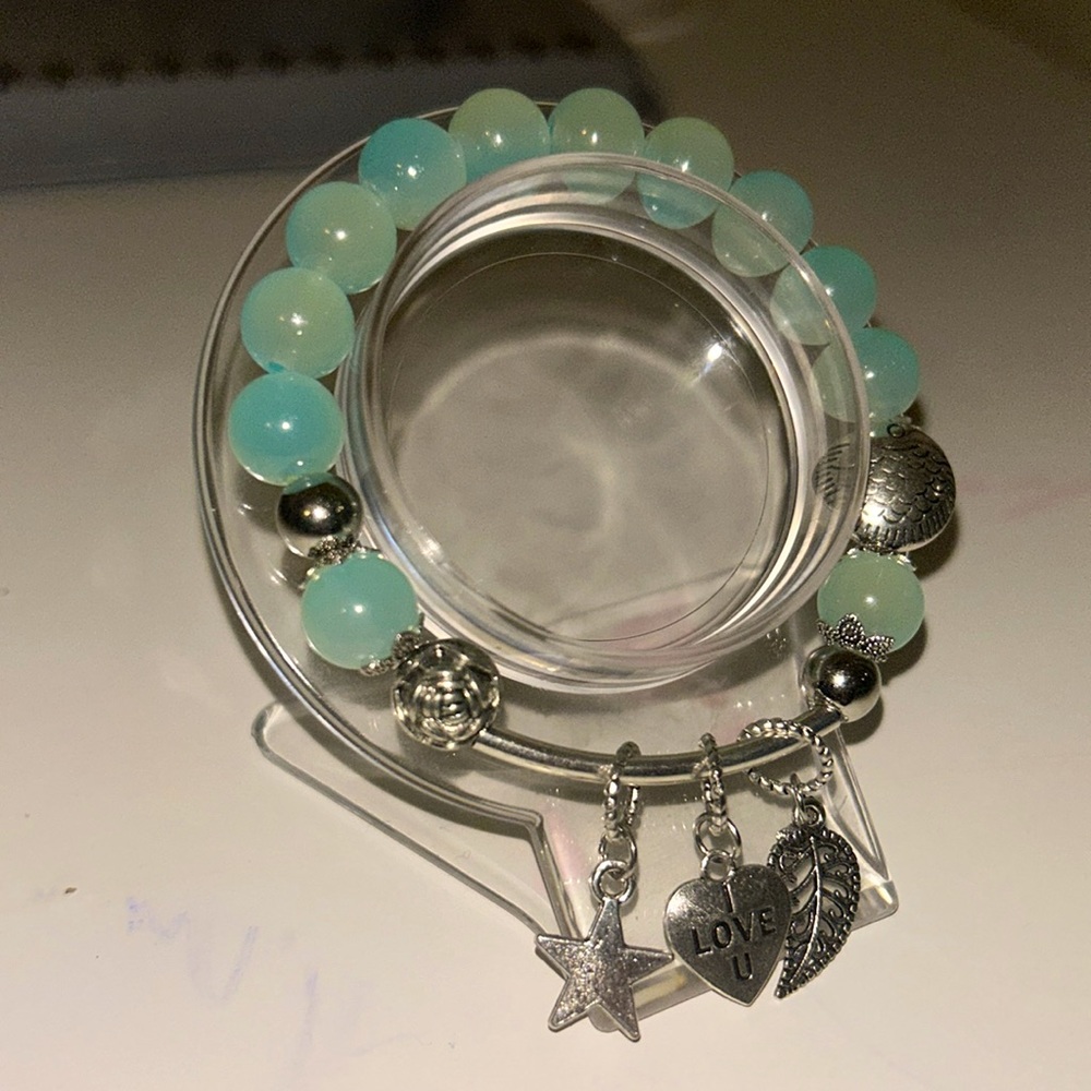 Glass bead bangle charm bracelet